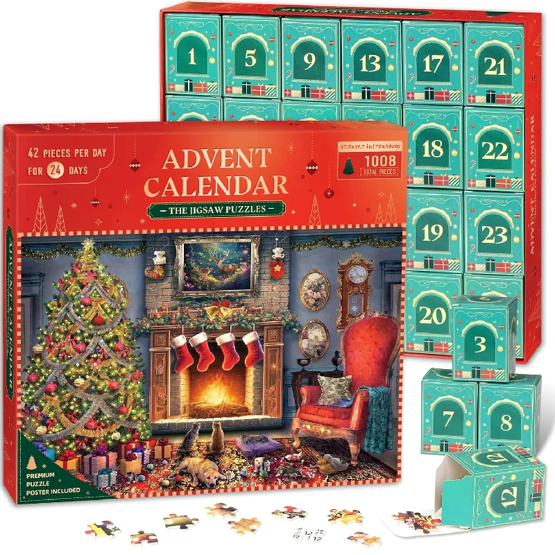 Advent Calendar 2024 Jigsaw Puzzles Christmas Fireplace, 1008 Pieces Christmas