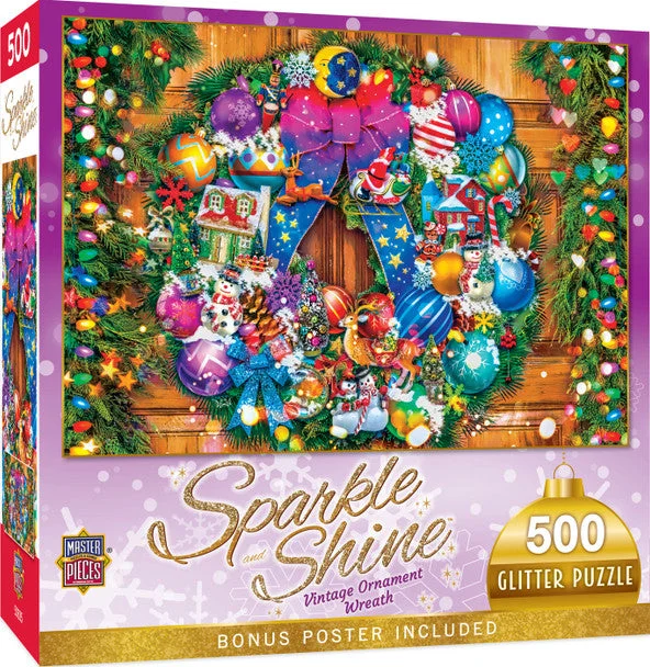 Holiday - Glitter Christmas- Vintage Ornament Wreath - 500 Piece Puzzle