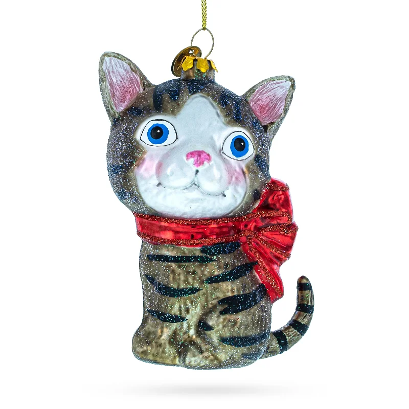 Blue-Eyed Cat Blown Glass Christmas Ornament