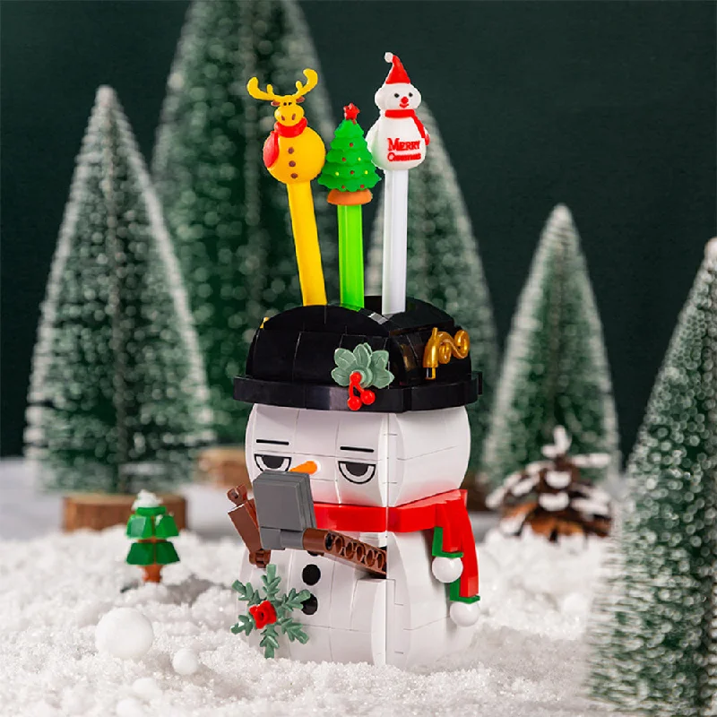 Christmas Snowman Pen Holder Desktop Jenga Building Blocks Toys Gift, TO0008