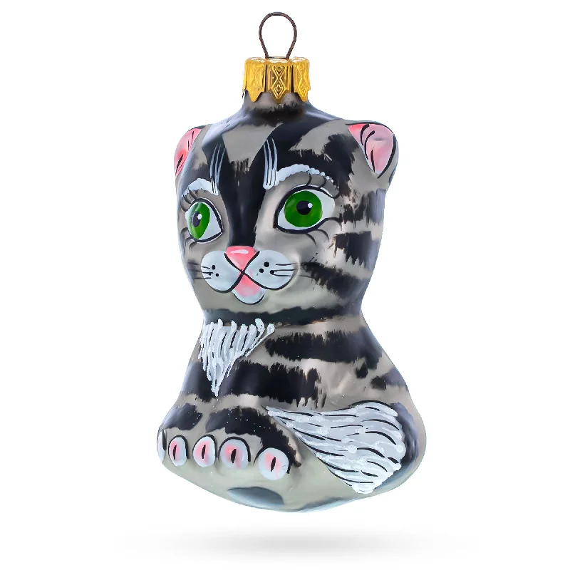 Grey Cat Mini Glass Christmas Ornament