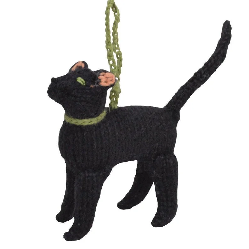 Hand Knit Alpaca Wool Christmas Ornament - Black Cat