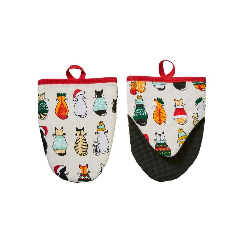 Ulster Weavers Recycled Microwave Mitts - Christmas Cats in Waiting (Red)