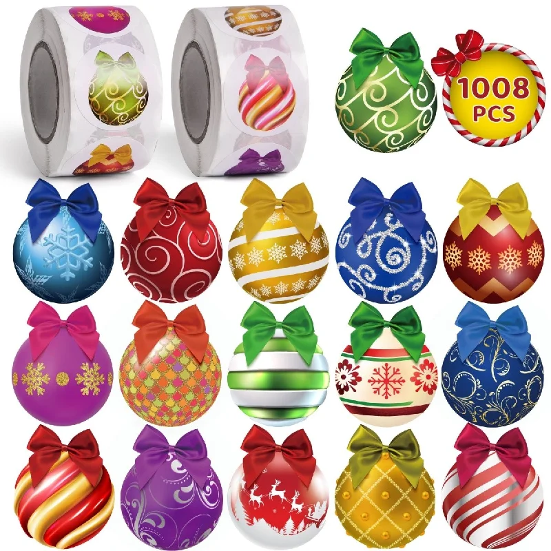 1008PCS Christmas Ornaments Stickers Rolls (2 Rolls)