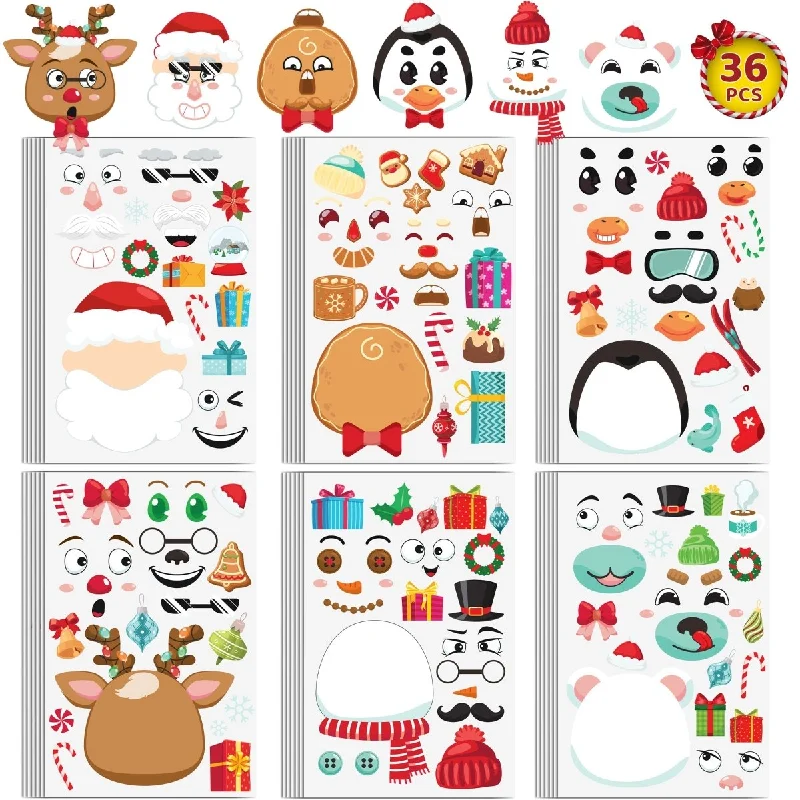 36PCS Christmas Themed DIY Make a Face Stickers