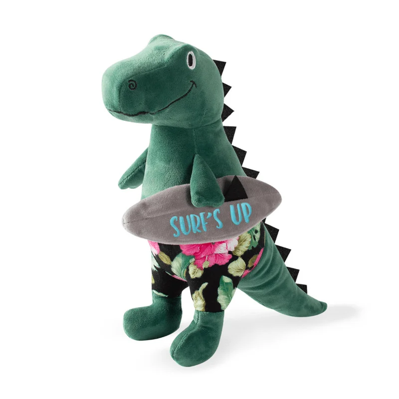 Fringe Studio Surfer Bro Surfing T-Rex Plush Squeaker Dog Toy