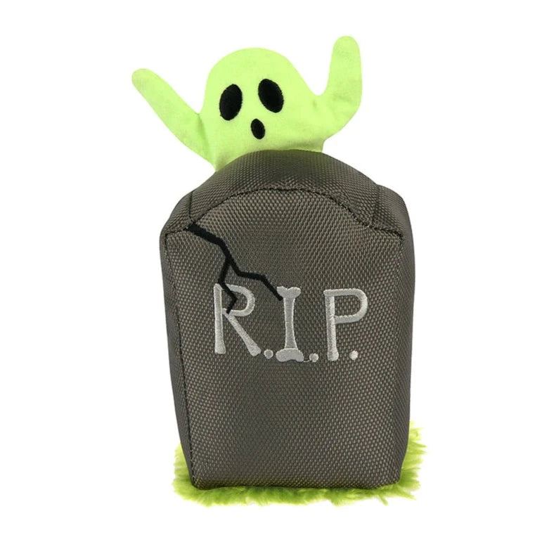 Ghoulish Grave Squeaky Plush Toy, Glows In The Dark