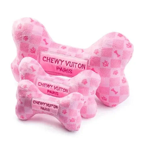 Haute Diggity Dog Pink Checker Chewy Vuiton Bone Plush Dog Toy