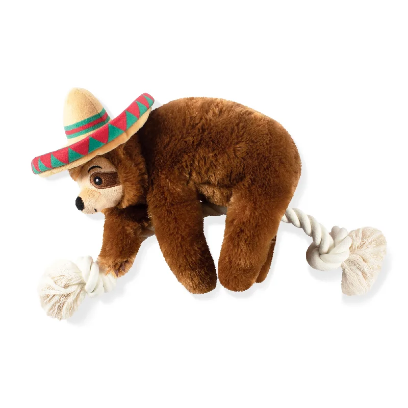 Sombrero Sloth on Rope Squeaky Plush Toy