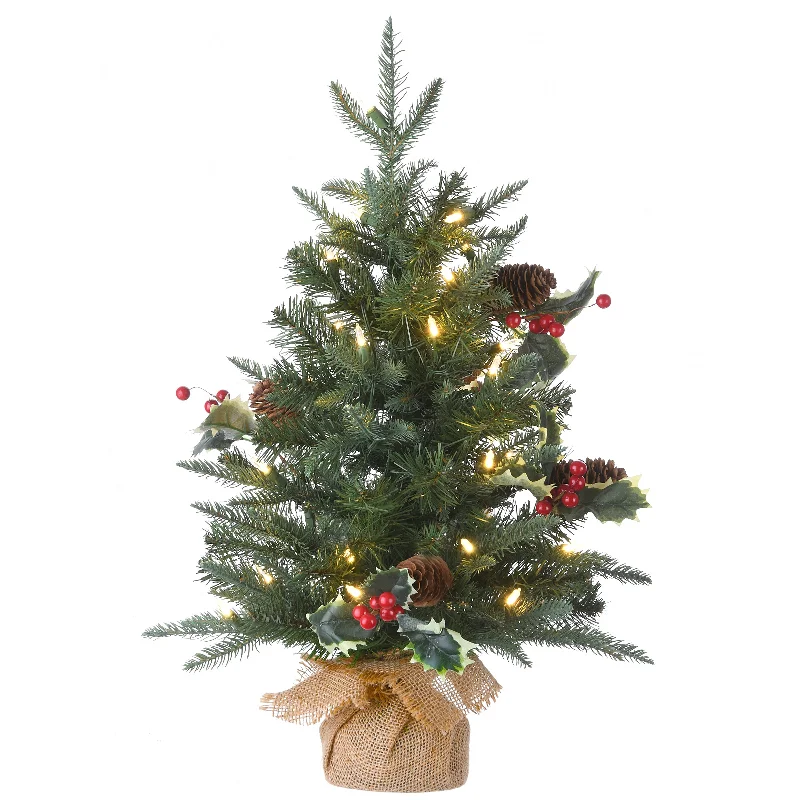 2 ft. Pre-Lit Happy Hill Pine Tree with LED Lights