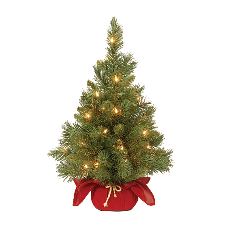 2 ft. Pre-Lit Majestic Fir Tree with Clear Lights, Burgandy Base