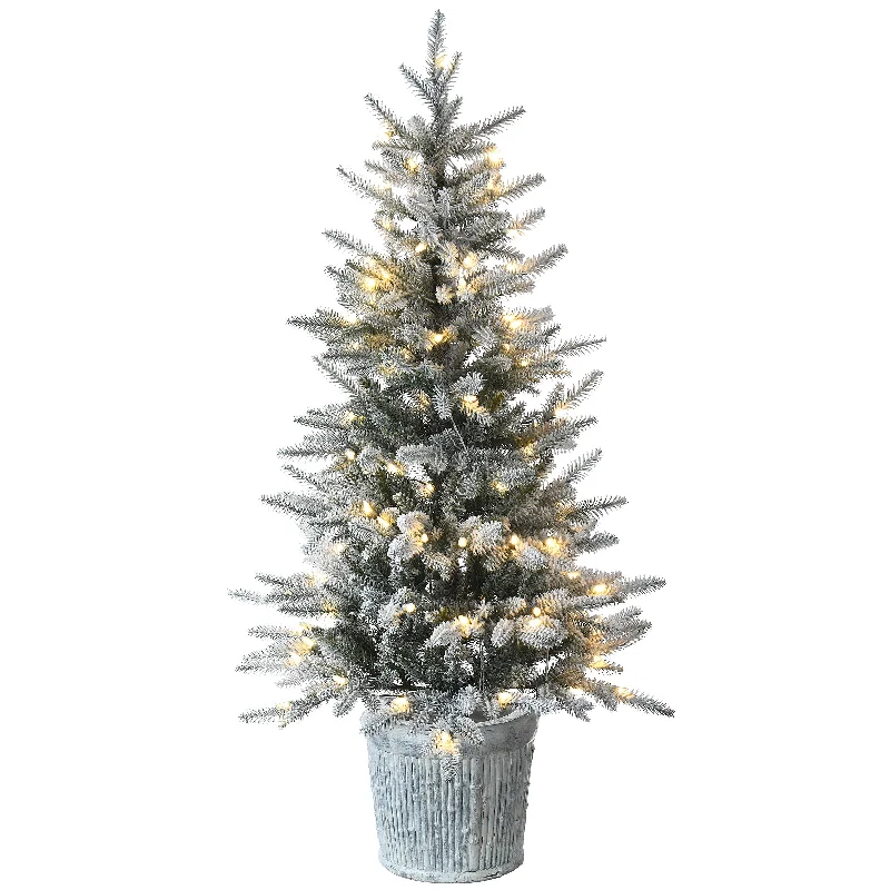 4.5 ft. Pre-Lit Snowy Alpine Fir Tree with LED Lights