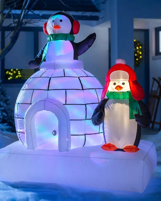 Pre-Lit Inflatable Penguin Family and Igloo, 5 ft