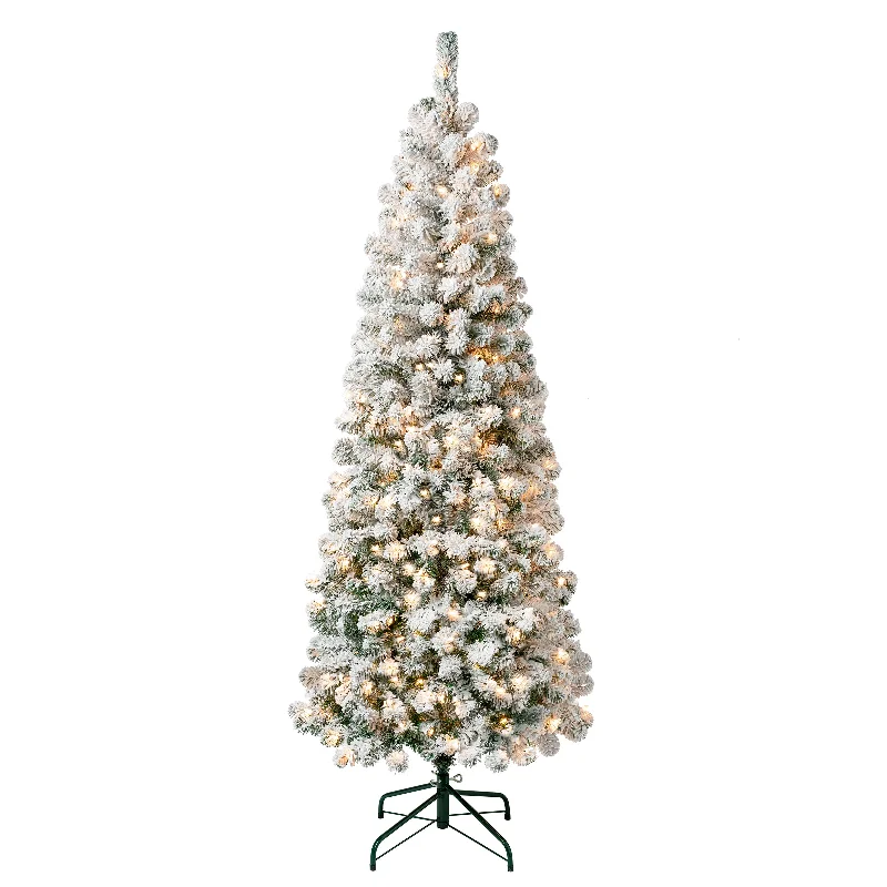 6 ft. Pre-Lit Acacia Medium Flocked Tree with Clear Lights