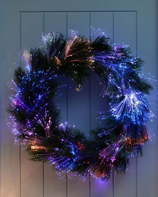 Pre-Lit Fibre Optic Pine Needle Wreath, Multi-Coloured, 60 cm