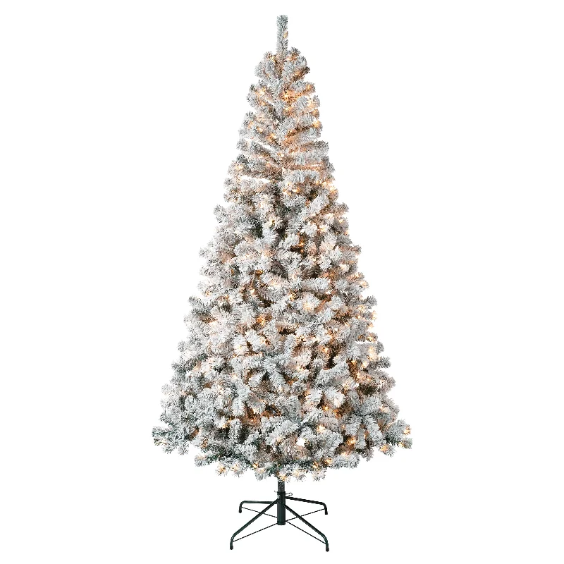 7.5 ft. Pre-Lit Acacia Flocked Tree with Clear Lights