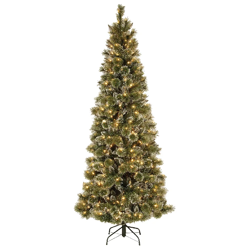 7.5 ft. Pre-Lit Glittery Bristle Slim Tree with LED Lights