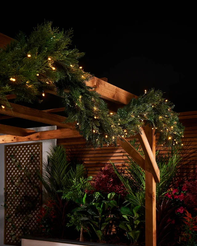 LINK PRO Connectable Pre-Lit Natural Fir Garland & Wreath