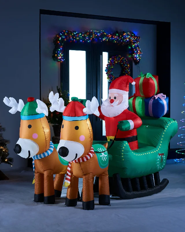 Pre-Lit Inflatable Santa with Reindeer Sleigh, 7 ft