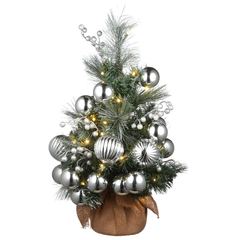 2 ft. Pre-Lit Frosted Silver Pine Tree with LED Lights