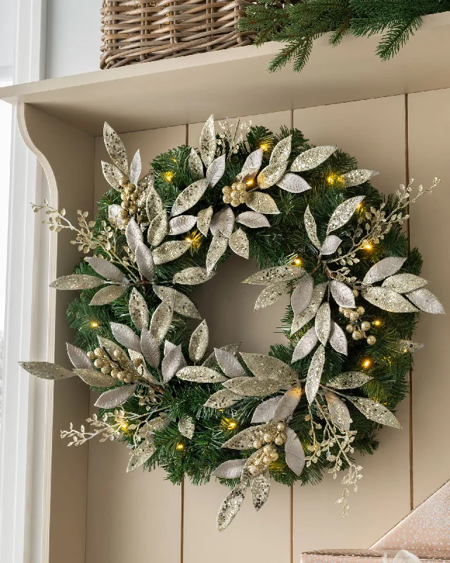 Pre-Lit Gold Decorated Wreath, 60 cm