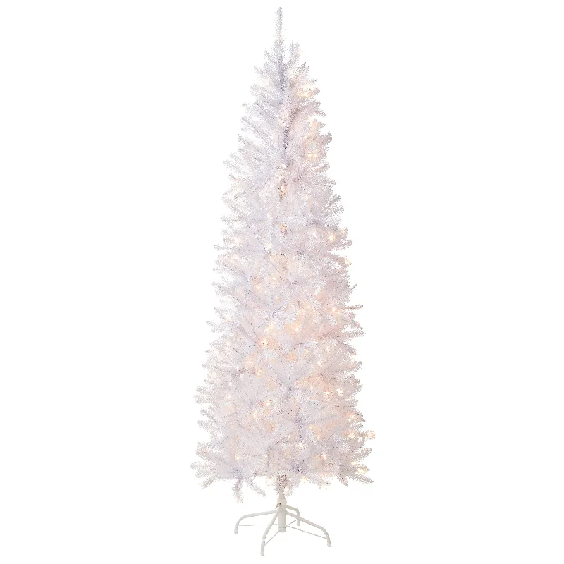 7 ft. Pre-Lit Kingswood Fir White Pencil Tree with Clear Lights