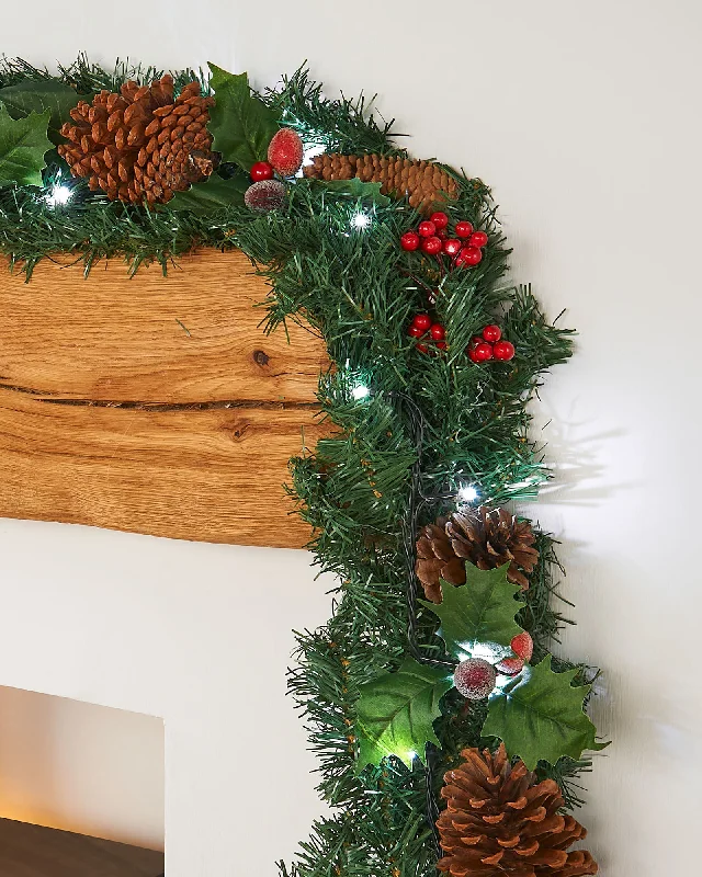 Pre-Lit Natural Decorated Garland & Wreath, Pinecones & Berries