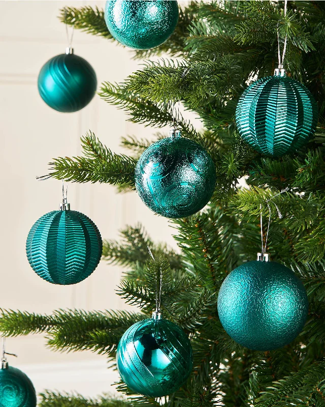 Teal Shatterproof Baubles, 16 Pack, 8 cm