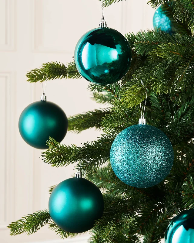 Teal Shatterproof Baubles, 9 Pack, 10 cm